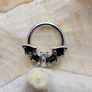 16G Bat Hinged Segment Ring Abalone Shell insert Ring 5/16 8mm